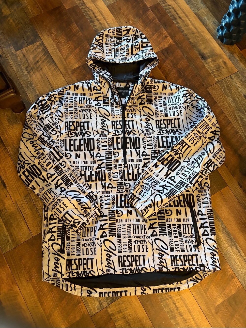Encrypted Graphic Text Print Hooded Jacket